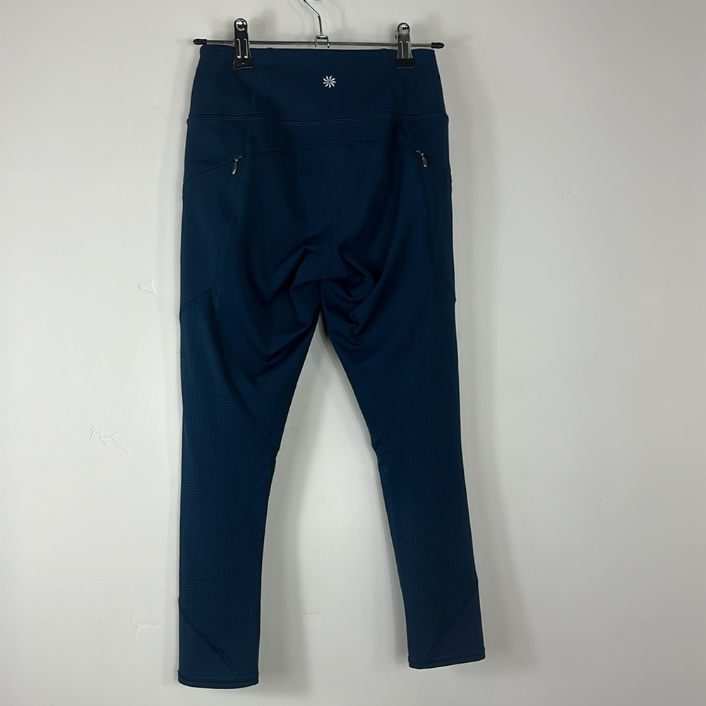 Athleta Teal Mesh Contender Capri Side Zip Pockets Leggings XXS - Picture 3 of 11